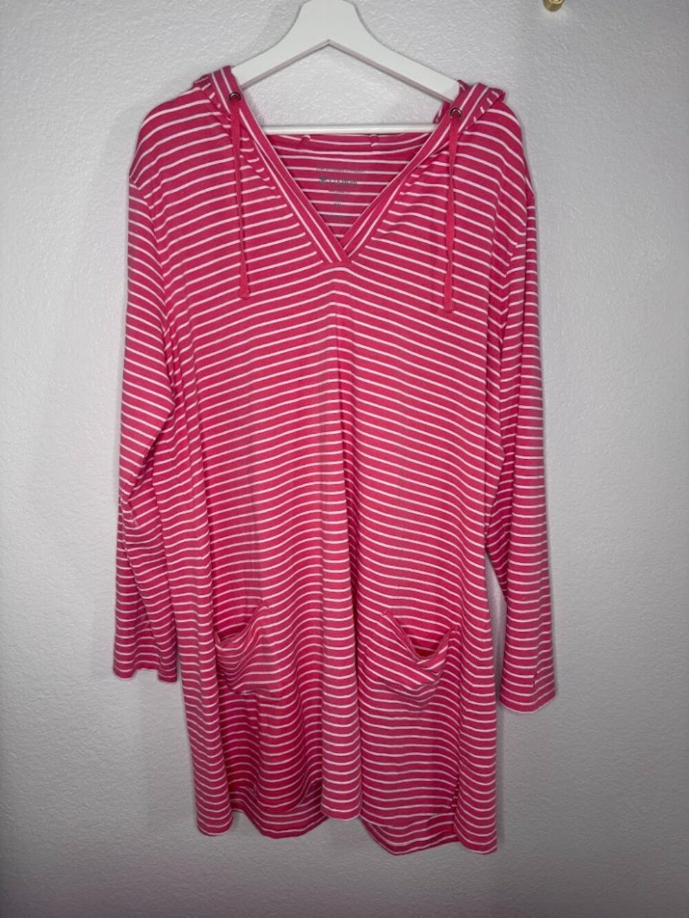 Coolibar Catalina Pink Striped Hooded Beach Swim Cover Up Dress UPF 50+ XXL